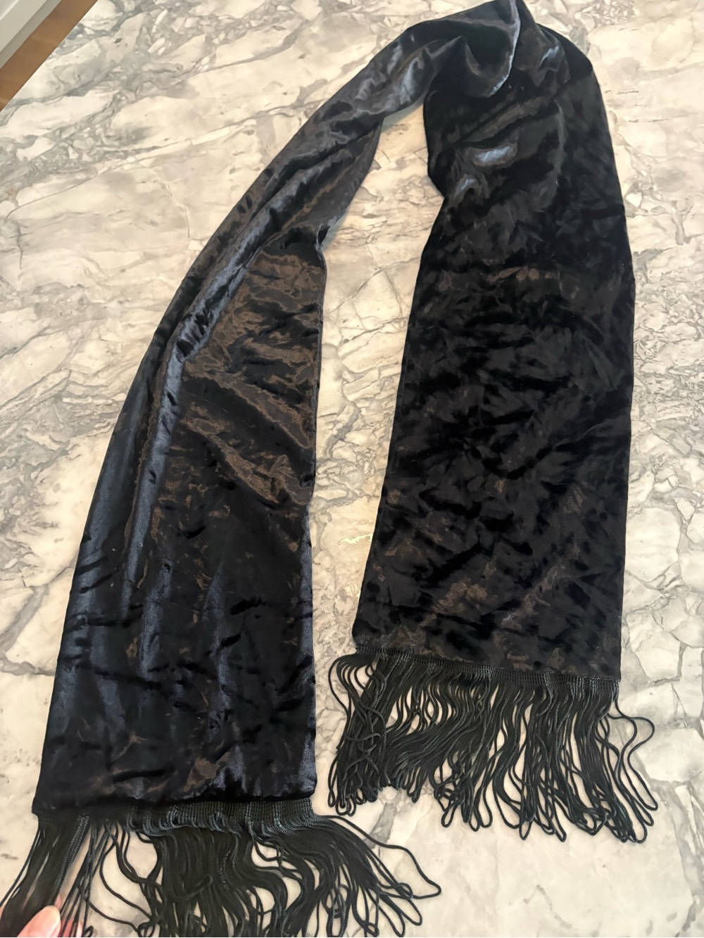 Luxurious Black Velvet Fringe Scarf - Women Accessories
